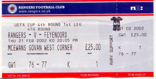 Toegangskaart Glasgow Rangers – Feyenoord