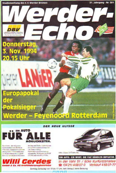 Programmaboekje Werder Bremen – Feyenoord