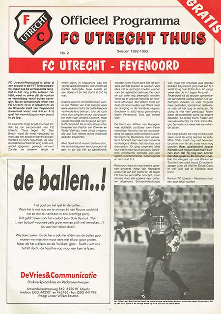 Programmaboekje FC Utrecht – Feyenoord