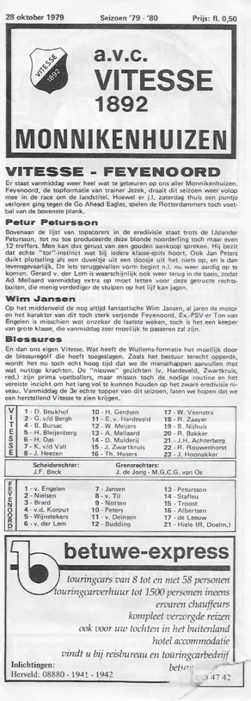 Programmaboekje Vitesse – Feyenoord