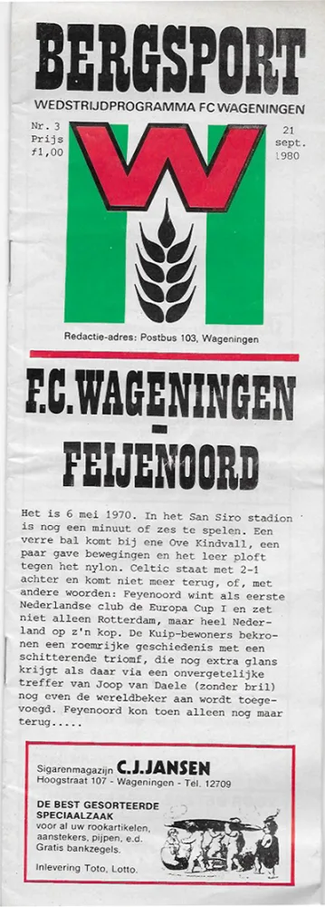Programmaboekje FC Wageningen – Feyenoord