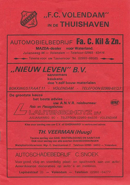 Programmaboekje FC Volendam – Feyenoord