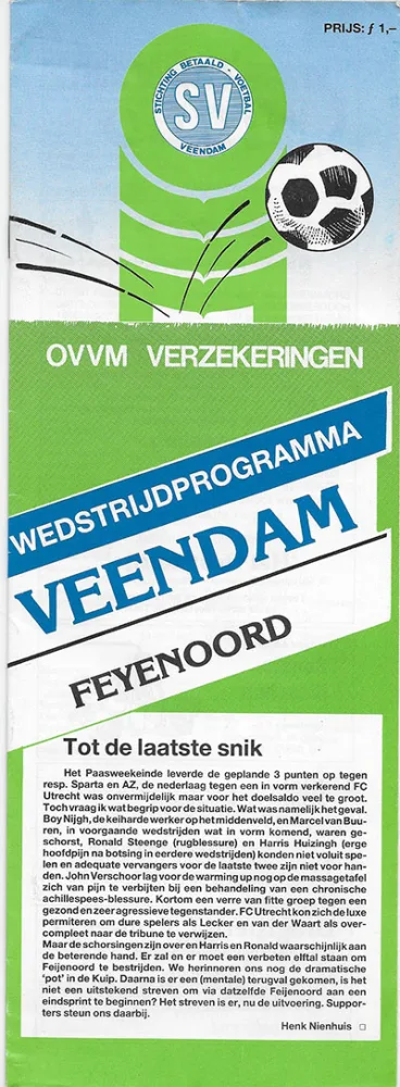 Programmaboekje Veendam – Feyenoord
