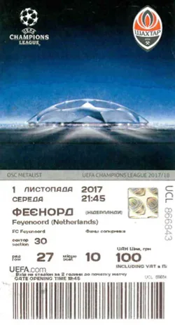 Toegangskaart Shakhtar Donetsk – Feyenoord