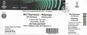 Toegangskaart FK Partizan Belgrado – Feyenoord