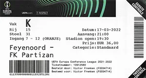 Toegangskaart Feyenoord – FK Partizan Belgrado