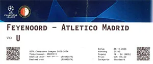 Toegangskaart Feyenoord – Atlético Madrid