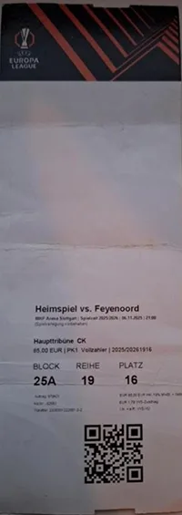 Toegangskaart VfB Stuttgart – Feyenoord