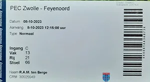 Toegangskaart FC Zwolle – Feyenoord