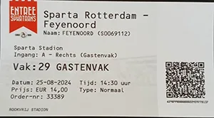 Toegangskaart Sparta Rotterdam – Feyenoord