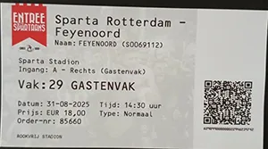Toegangskaart Sparta Rotterdam – Feyenoord