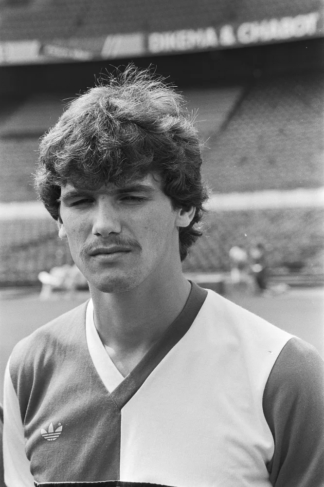 Persdag Feijenoord; 11, 12: Michel Valke , kop, 13, 14: Sjaak Troost , kop. Foto: Hans van Dijk / Anefo, Nationaal Archief (CC0).
